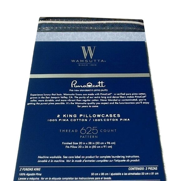 new LIGHT BLUE Wamsutta 625 TC SCROLL PATTERN 100% Cotton KING Pillowcases - Picture 3 of 5